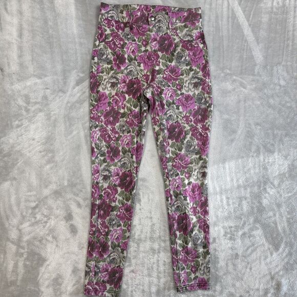 Hue Women’s M Pink Rose Floral Jeggings Pull-On Skinny Stretch Pants - Picture 1 of 6